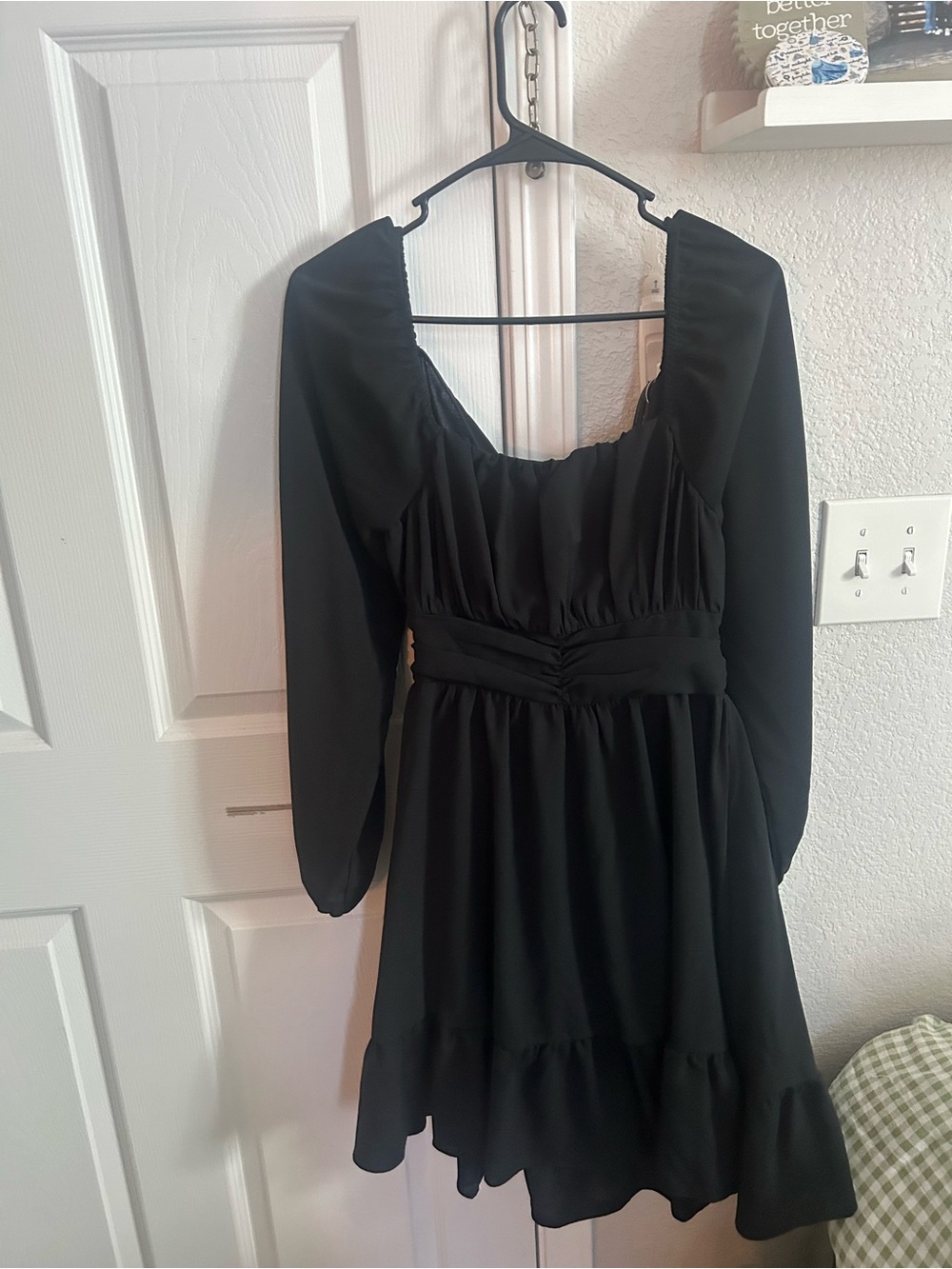Black Long-Sleeve Square Neck Dress - Classic Women's Dress